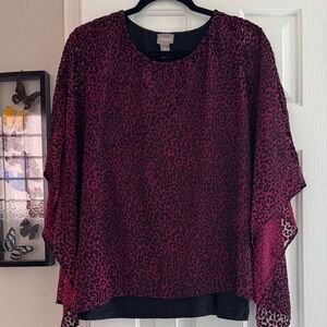 Chico's Black and Pink Leopard Print Poncho Top